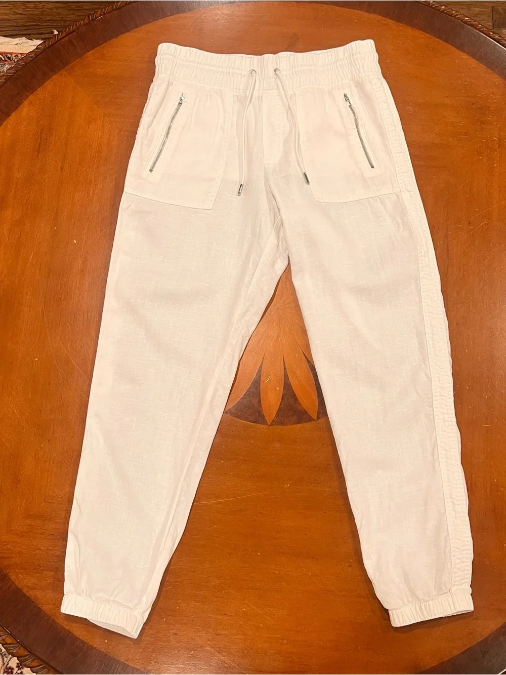 Athleta Women’s Cabo Linen Jogger Pant White 6 Mid-Rise Semi-Fitted Beach Travel